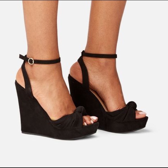 Black Faux Suede Wedges - Picture 2 of 2